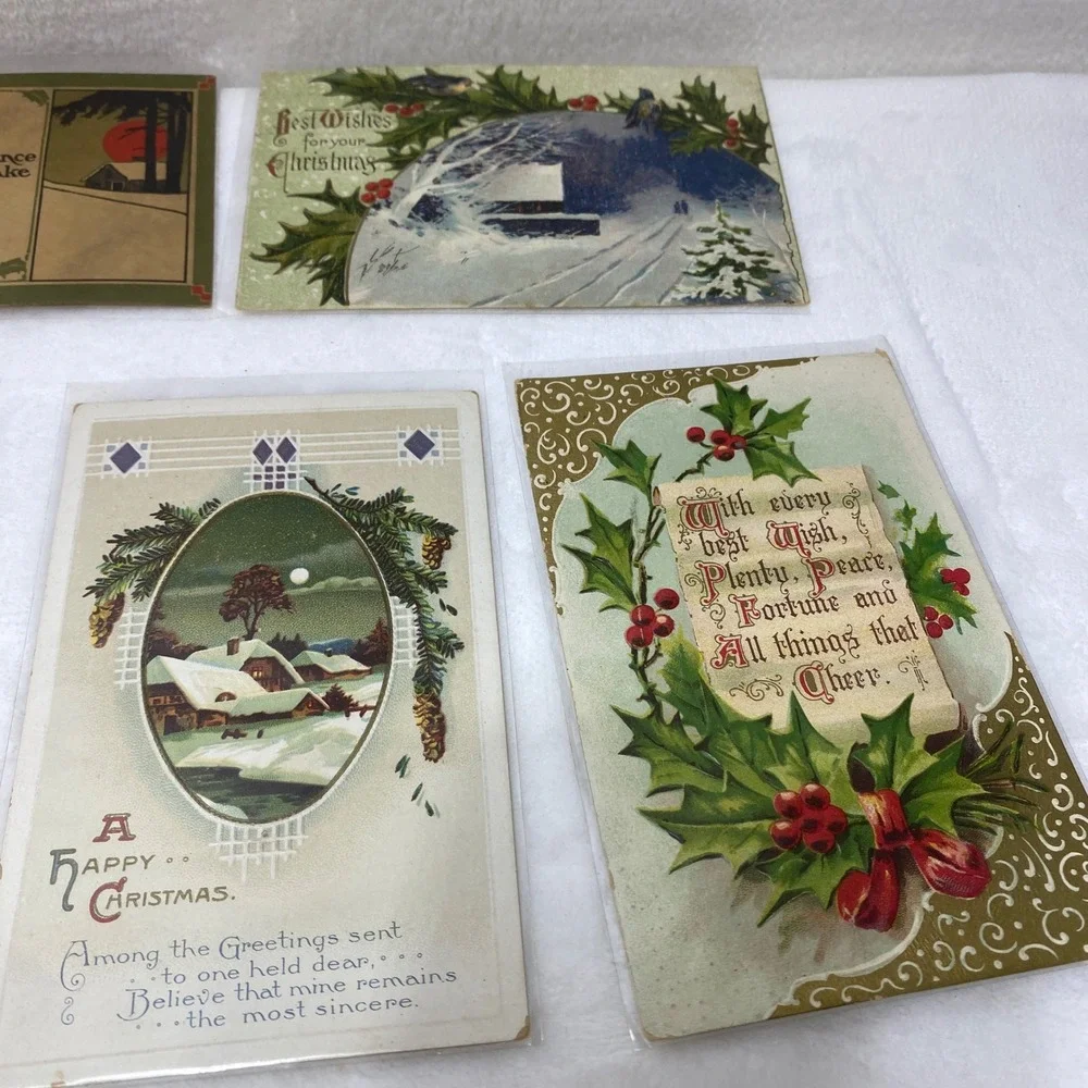 Lot of 10 Antique Early‎ 1900's Christmas Postcards In Protected Sleeves